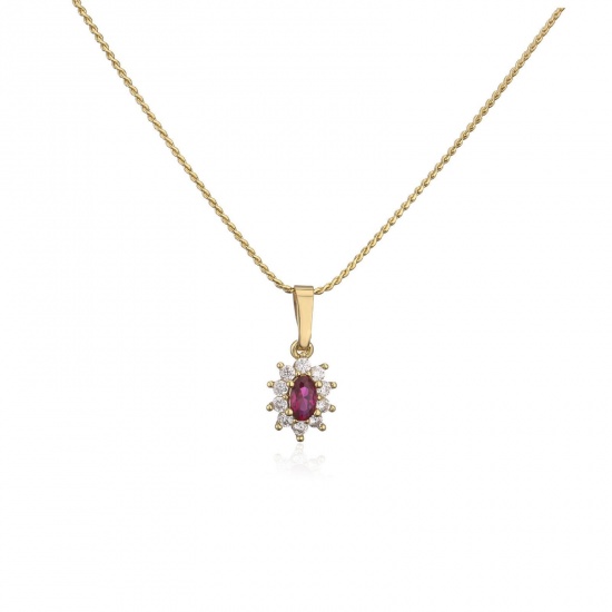 Picture of Wholesale Flower Micro Pave Red Rhinestone Clear Cubic Zirconia Pendant Charm Necklace, 18K Gold Plated Brass Women's Exquisite Stylish Gift Jewelry For Retailer, 45cm(17.7") long, 1 Piece