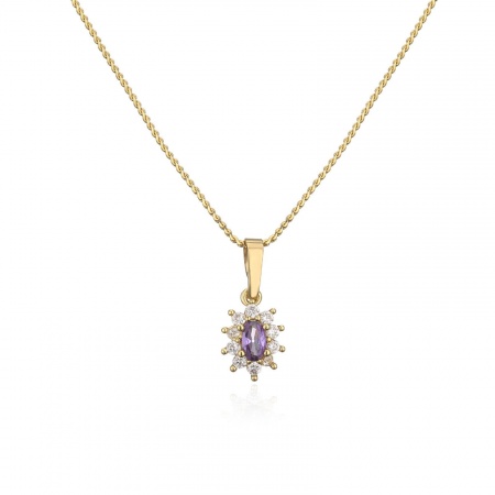 Picture of Wholesale Flower Micro Pave Purple Rhinestone Clear Cubic Zirconia Pendant Charm Necklace, 18K Gold Plated Brass Women's Exquisite Stylish Gift Jewelry For Retailer, 45cm(17.7") long, 1 Piece