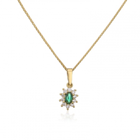 Picture of Wholesale Flower Micro Pave Green Rhinestone Clear Cubic Zirconia Pendant Charm Necklace, 18K Gold Plated Brass Women's Exquisite Stylish Gift Jewelry For Retailer, 45cm(17.7") long, 1 Piece