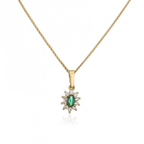 Picture of Wholesale Flower Micro Pave Green Rhinestone Clear Cubic Zirconia Pendant Charm Necklace, 18K Gold Plated Brass Women's Exquisite Stylish Gift Jewelry For Retailer, 45cm(17.7") long, 1 Piece