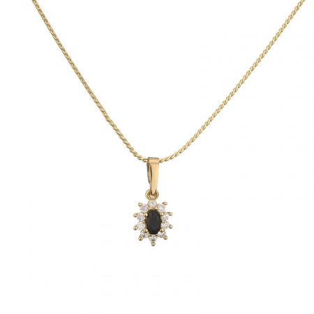 Picture of Wholesale Flower Micro Pave Black Rhinestone Clear Cubic Zirconia Pendant Charm Necklace, 18K Gold Plated Brass Women's Exquisite Stylish Gift Jewelry For Retailer, 45cm(17.7") long, 1 Piece