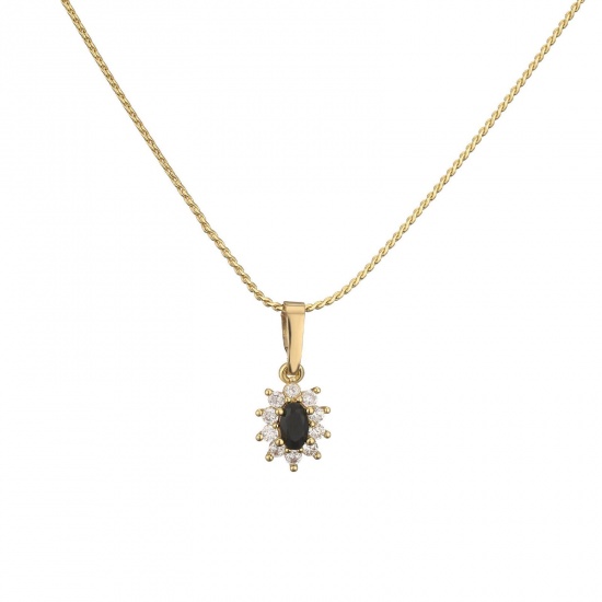 Picture of Wholesale Flower Micro Pave Black Rhinestone Clear Cubic Zirconia Pendant Charm Necklace, 18K Gold Plated Brass Women's Exquisite Stylish Gift Jewelry For Retailer, 45cm(17.7") long, 1 Piece