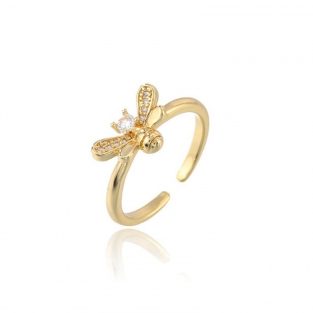 Picture of Wholesale Women's Gift Bee Animal Open Adjustable Rings, 18K Gold Plated Brass, Exquisite Stylish Jewelry Supply, 1 Piece