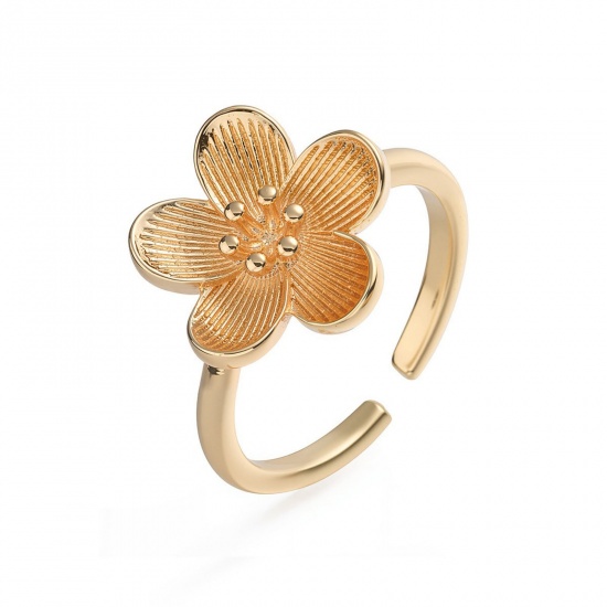 Picture of Wholesale Women's Gift Flower Open Adjustable Rings, 18K Gold Plated Brass, Exquisite Stylish Jewelry Supply, 1 Piece