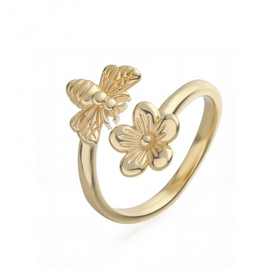 Picture of Wholesale Women's Gift Flower Open Adjustable Rings, 18K Gold Plated Brass, Exquisite Stylish Jewelry Supply, 1 Piece