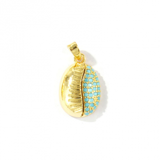 Imagen de 2 Unidades Latón Joyería del océano Colgantes Charms Al Por Mayor 18K Oro Real Chapado Monetaria caputserpentis Micro Pave Azul Circón Artificial 22mm x 11mm
