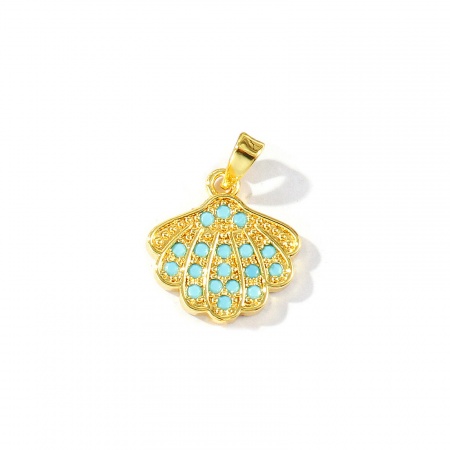 Imagen de 2 Unidades Latón Joyería del océano Colgantes Charms Al Por Mayor 18K Oro Real Chapado Concha Micro Pave Azul Circón Artificial 20mm x 15mm