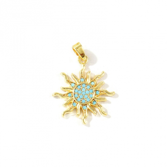 Imagen de 2 Unidades Latón Galaxia Colgantes Charms Al Por Mayor 18K Oro Real Chapado Sol Micro Pave Azul Circón Artificial 26mm x 19mm