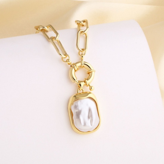 Picture of Wholesale Acrylic Imitation Pearl Pendant Charm Necklace, 18K Gold Plated Brass Paperclip Link Chain, Women's Exquisite Stylish Gift Jewelry For Retailer, 50cm(19.7") long, 1 Piece