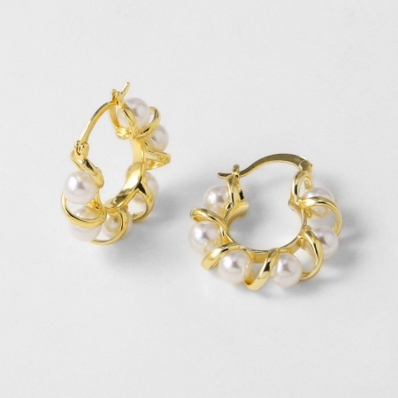 Picture of Wholesale Exquisite Stylish Earrings, Acrylic Imitation Pearl 18K Gold Plated Brass, Gift Jewelry Supply, 30mm x 26mm, 1 Pair