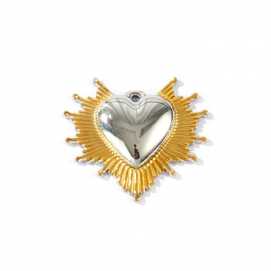 Immagine di 2 Pz PVD Ecologica Impermeabile Anti-Ossidante Ipoallergenico 304 Acciaio Inossidabile Religione Ciondoli Pendenti All'Ingrosso 18K Vero Oro Placcato & Tono Argento Doppio Colore Ex Voto Cuore 3.4cm x 3cm