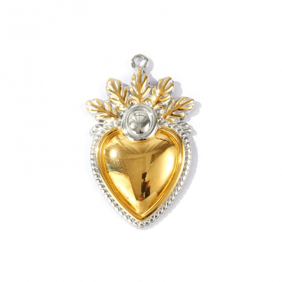 Immagine di 2 Pz PVD Ecologica Impermeabile Anti-Ossidante Ipoallergenico 304 Acciaio Inossidabile Religione Ciondoli Pendenti All'Ingrosso 18K Vero Oro Placcato & Tono Argento Doppio Colore Ex Voto Cuore 5.9cm x 3.6cm