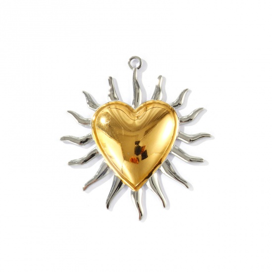 Immagine di 2 Pz PVD Ecologica Impermeabile Anti-Ossidante Ipoallergenico 304 Acciaio Inossidabile Religione Ciondoli Pendenti All'Ingrosso 18K Vero Oro Placcato & Tono Argento Doppio Colore Ex Voto Cuore 6.4cm x 5.9cm