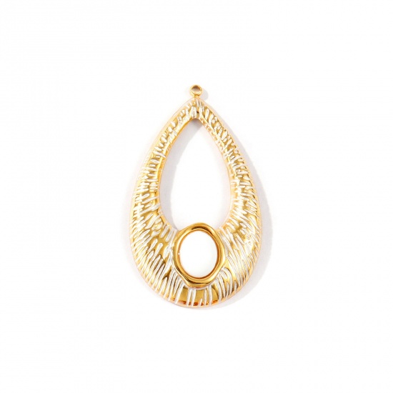 Picture of 1 Piece Eco-friendly PVD Waterproof Anti-Tarnish Hypoallergenic 304 Stainless Steel & Acrylic Pendants Wholesale 18K Real Gold Plated White Drop Painted 4.9cm x 2.8cm