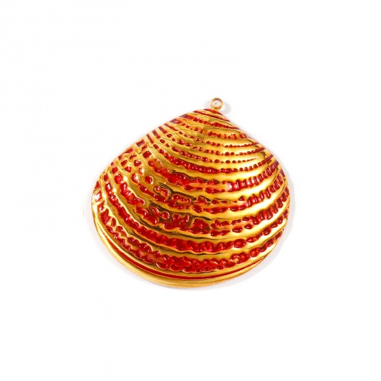 Picture of 1 Piece Eco-friendly PVD Waterproof Anti-Tarnish Hypoallergenic 304 Stainless Steel Pendants Wholesale 18K Real Gold Plated Red Shell Painted 4.5cm x 4.5cm