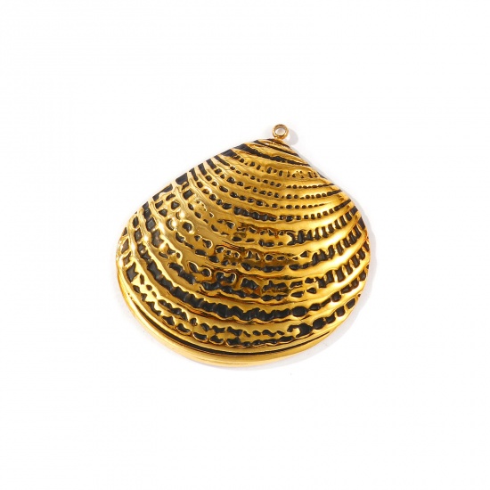 Picture of 1 Piece Eco-friendly PVD Waterproof Anti-Tarnish Hypoallergenic 304 Stainless Steel Pendants Wholesale 18K Real Gold Plated Black Shell Painted 4.5cm x 4.5cm