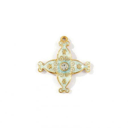 Imagen de 2 Unidades PVD Ecológico Impermeable Antioxidante Hipoalergénico 304 Acero Inoxidable Colgantes Al Por Mayor 18K Oro Real Chapado Azul Claro Esmalte Flor Perlado Transparente Rhinestone 27mm x 25mm