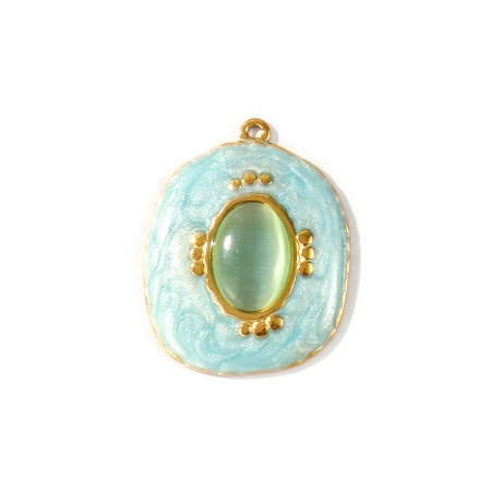 Imagen de 1 Unidad PVD Ecológico Impermeable Antioxidante Hipoalergénico 304 Acero Inoxidable Colgantes Al Por Mayor 18K Oro Real Chapado Azul Claro Esmalte Irregular Ojo de Gato Imitación 3.3cm x 2.6cm