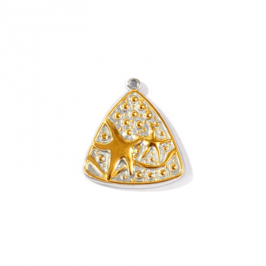 Picture of 1 Piece Eco-friendly PVD Waterproof Anti-Tarnish Hypoallergenic 304 Stainless Steel Ocean Jewelry Charms Wholesale 18K Real Gold Plated & Silver Tone Two Tone Triangle Star Fish 25mm x 23mm