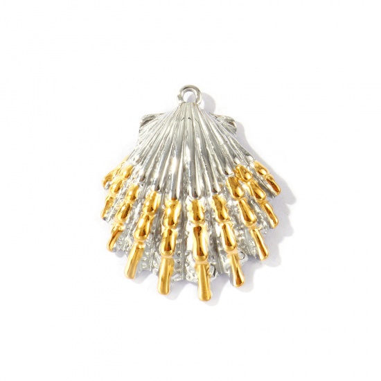 Picture of 1 Piece Eco-friendly PVD Waterproof Anti-Tarnish Hypoallergenic 304 Stainless Steel Pendants Wholesale 18K Real Gold Plated & Silver Tone Two Tone Shell 3.3cm x 2.7cm