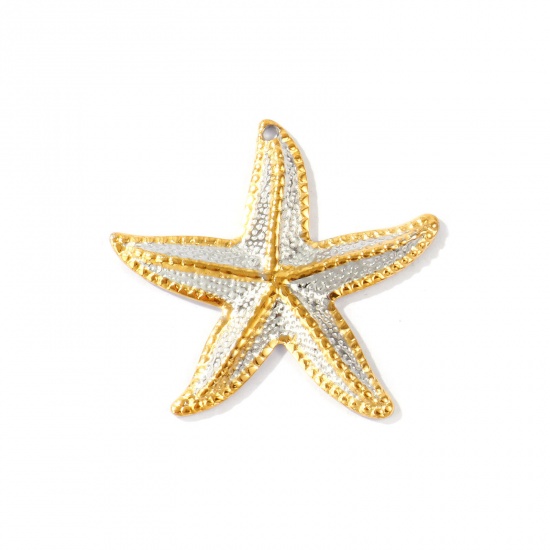 Picture of 1 Piece Eco-friendly PVD Waterproof Anti-Tarnish Hypoallergenic 304 Stainless Steel Ocean Jewelry Pendants Wholesale 18K Real Gold Plated & Silver Tone Two Tone Starfish 3.6cm x 3.3cm