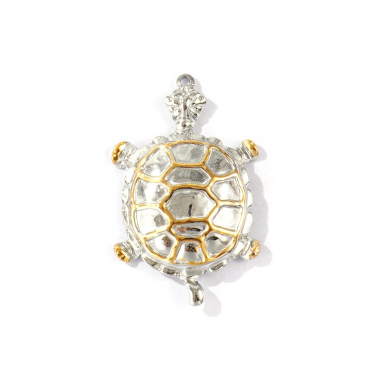 Picture of 1 Piece Eco-friendly PVD Waterproof Anti-Tarnish Hypoallergenic 304 Stainless Steel Ocean Jewelry Pendants Wholesale 18K Real Gold Plated & Silver Tone Two Tone Tortoise Animal 4.7cm x 2.9cm