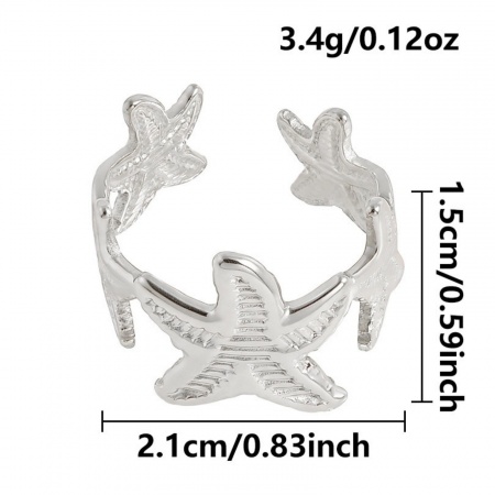 Picture of Wholesale Women's Gift Star Fish Open Adjustable Rings, Silver Tone 304 Stainless Steel, Eco-friendly Ocean Jewelry Stylish Jewelry Supply, 17mm(US Size 6.5), 1 Piece