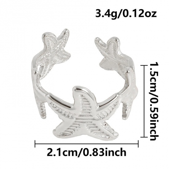 Picture of Wholesale Women's Gift Star Fish Open Adjustable Rings, Silver Tone 304 Stainless Steel, Eco-friendly Ocean Jewelry Stylish Jewelry Supply, 17mm(US Size 6.5), 1 Piece