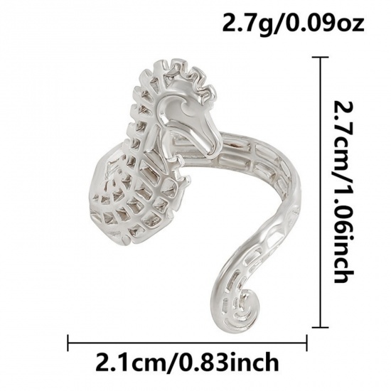 Picture of Wholesale Women's Gift Seahorse Open Adjustable Rings, Silver Tone 304 Stainless Steel, Eco-friendly Ocean Jewelry Stylish Jewelry Supply, 17mm(US Size 6.5), 1 Piece