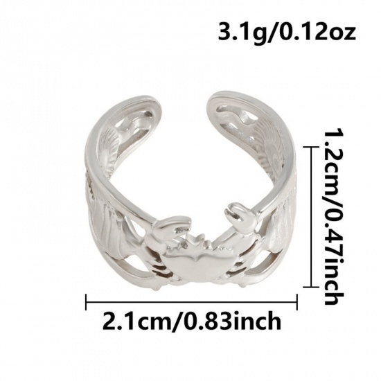 Picture of Wholesale Women's Gift Crab Open Adjustable Rings, Silver Tone 304 Stainless Steel, Eco-friendly Ocean Jewelry Stylish Jewelry Supply, 17mm(US Size 6.5), 1 Piece