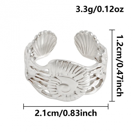 Picture of Wholesale Women's Gift Conch Sea Snail Open Adjustable Rings, Silver Tone 304 Stainless Steel, Eco-friendly Ocean Jewelry Stylish Jewelry Supply, 17mm(US Size 6.5), 1 Piece