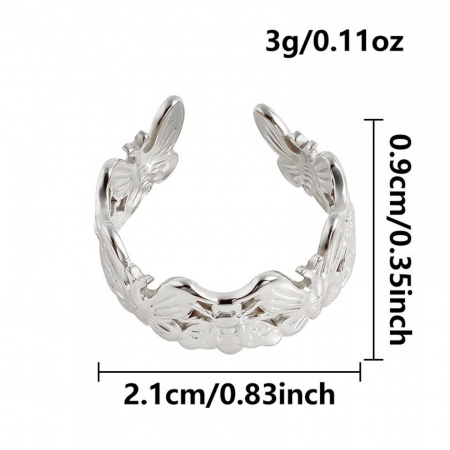 Picture of Wholesale Women's Gift Butterfly Open Adjustable Rings, Silver Tone 304 Stainless Steel, Eco-friendly Ocean Jewelry Stylish Jewelry Supply, 17mm(US Size 6.5), 1 Piece