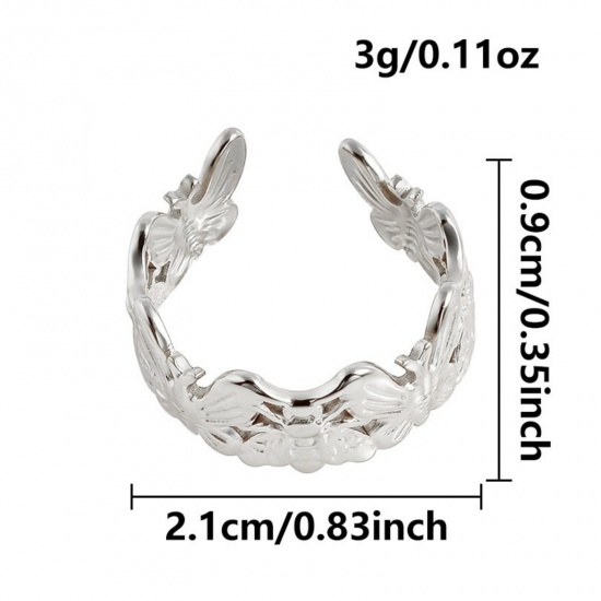 Picture of Wholesale Women's Gift Butterfly Open Adjustable Rings, Silver Tone 304 Stainless Steel, Eco-friendly Ocean Jewelry Stylish Jewelry Supply, 17mm(US Size 6.5), 1 Piece