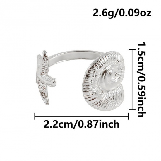 Picture of Wholesale Women's Gift Starfish Conch Sea Snail Open Adjustable Rings, Silver Tone 304 Stainless Steel, Eco-friendly Ocean Jewelry Stylish Jewelry Supply, 17mm(US Size 6.5), 1 Piece