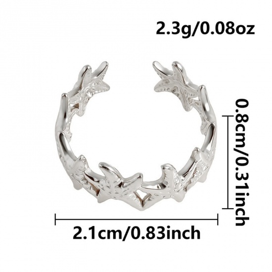 Picture of Wholesale Women's Gift Star Fish Open Adjustable Rings, Silver Tone 304 Stainless Steel, Eco-friendly Ocean Jewelry Stylish Jewelry Supply, 17mm(US Size 6.5), 1 Piece