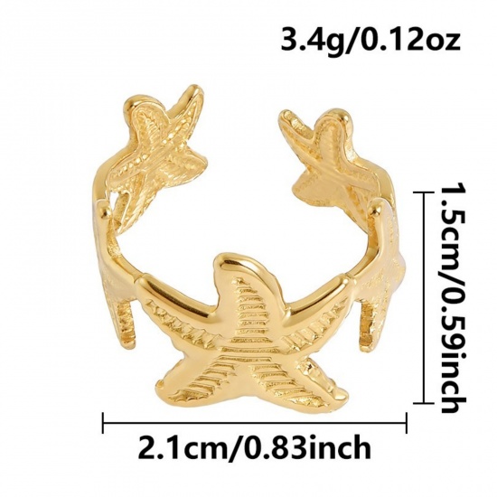 Picture of Wholesale Women's Gift Star Fish Open Adjustable Rings, 18K Gold Plated 304 Stainless Steel, Eco-friendly PVD Ocean Jewelry Stylish Jewelry Supply, 17mm(US Size 6.5), 1 Piece