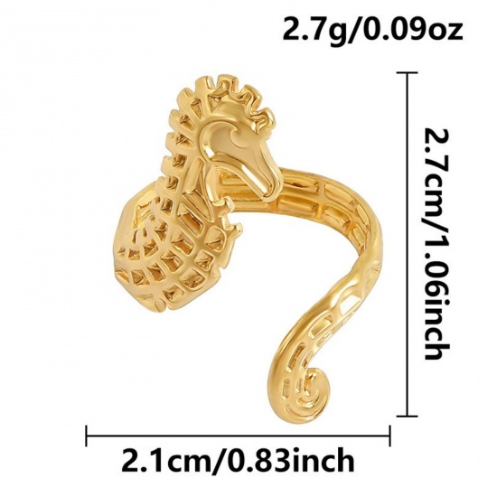 Picture of Wholesale Women's Gift Seahorse Open Adjustable Rings, 18K Gold Plated 304 Stainless Steel, Eco-friendly PVD Ocean Jewelry Stylish Jewelry Supply, 17mm(US Size 6.5), 1 Piece