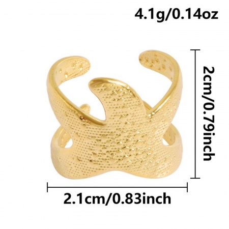 Picture of Wholesale Women's Gift Star Fish Open Adjustable Rings, 18K Gold Plated 304 Stainless Steel, Eco-friendly PVD Ocean Jewelry Stylish Jewelry Supply, 17mm(US Size 6.5), 1 Piece