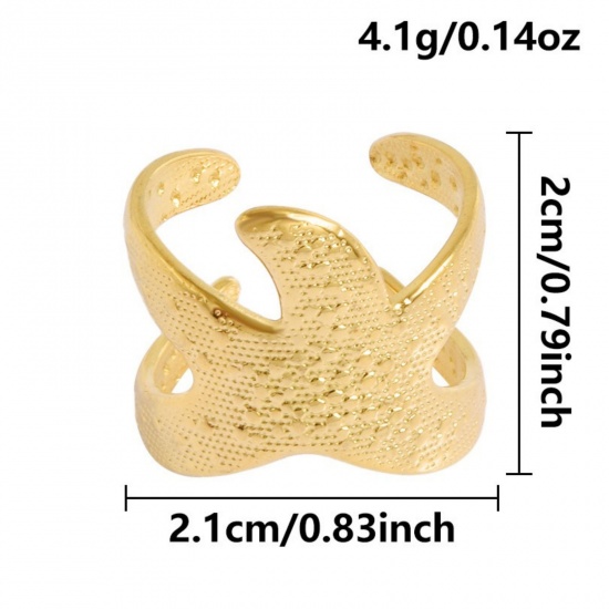 Picture of Wholesale Women's Gift Star Fish Open Adjustable Rings, 18K Gold Plated 304 Stainless Steel, Eco-friendly PVD Ocean Jewelry Stylish Jewelry Supply, 17mm(US Size 6.5), 1 Piece