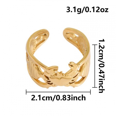 Picture of Wholesale Women's Gift Crab Open Adjustable Rings, 18K Gold Plated 304 Stainless Steel, Eco-friendly PVD Ocean Jewelry Stylish Jewelry Supply, 17mm(US Size 6.5), 1 Piece