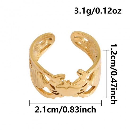 Picture of Wholesale Women's Gift Crab Open Adjustable Rings, 18K Gold Plated 304 Stainless Steel, Eco-friendly PVD Ocean Jewelry Stylish Jewelry Supply, 17mm(US Size 6.5), 1 Piece