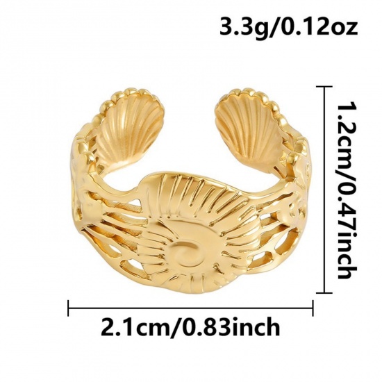 Picture of Wholesale Women's Gift Conch Sea Snail Open Adjustable Rings, 18K Gold Plated 304 Stainless Steel, Eco-friendly PVD Ocean Jewelry Stylish Jewelry Supply, 17mm(US Size 6.5), 1 Piece
