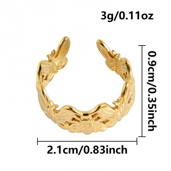 Picture of Wholesale Women's Gift Butterfly Open Adjustable Rings, 18K Gold Plated 304 Stainless Steel, Eco-friendly PVD Ocean Jewelry Stylish Jewelry Supply, 17mm(US Size 6.5), 1 Piece