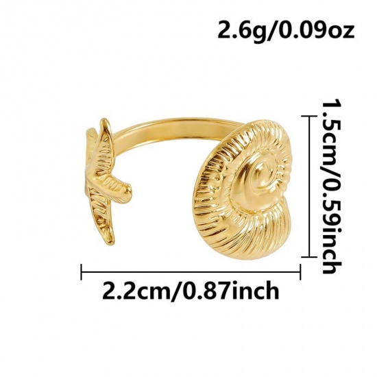 Picture of Wholesale Women's Gift Starfish Conch Sea Snail Open Adjustable Rings, 18K Gold Plated 304 Stainless Steel, Eco-friendly PVD Ocean Jewelry Stylish Jewelry Supply, 17mm(US Size 6.5), 1 Piece