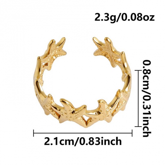 Picture of Wholesale Women's Gift Star Fish Open Adjustable Rings, 18K Gold Plated 304 Stainless Steel, Eco-friendly PVD Ocean Jewelry Stylish Jewelry Supply, 17mm(US Size 6.5), 1 Piece