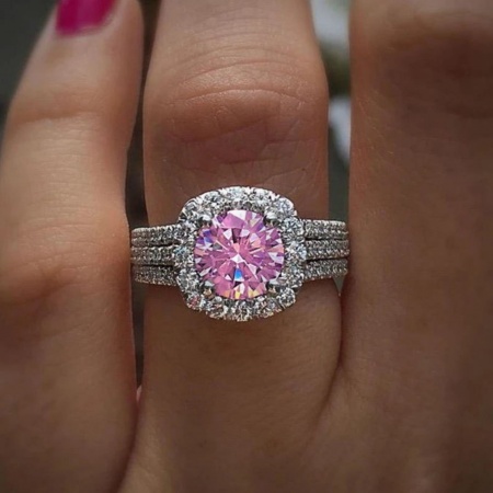 Bild von Großhandel Frauen Hochzeit Rosa Kubisches Zirkonia Uneinstellbar Ring, Platin Plattiert Messing, Exquisit Stilvoll Schmuckbedarf, 20.6mm（US Größe:11), 1 Stück