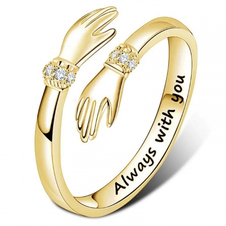 Picture of Wholesale Women's Gift Hand Message " Always With You " Clear Rhinestone Open Adjustable Rings, 18K Gold Plated Brass, Exquisite Stylish Jewelry Supply, 1 Piece