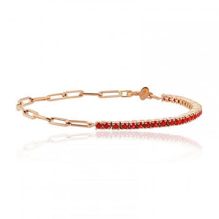 Picture of Wholesale Red Rhinestone Brass Paperclip Link Chain Half Tennis Bracelet, 18K Gold Plated Women's Exquisite Stylish Gift Jewelry Supply, 24cm(9.4") long, 1 Piece