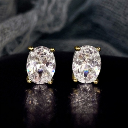 Immagine di Squisito Elegante Orecchini a Perno All'Ingrosso, Ovale Trasparente Strass Placcato Oro 18K Ottone, Donne Regalo Fornitura di Gioielli, 9mm x 6mm, 1 Paio