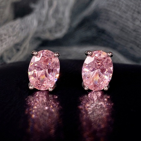 Immagine di Squisito Elegante Orecchini a Perno All'Ingrosso, Ovale Roso Strass Platino Placcato Ottone, Donne Regalo Fornitura di Gioielli, 9mm x 6mm, 1 Paio